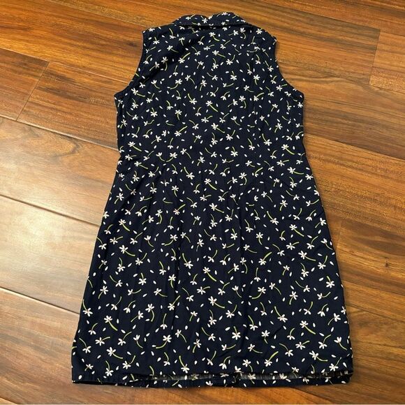 Christie Brooks vintage navy white floral button down collared sleeveless dress - Picture 2 of 6
